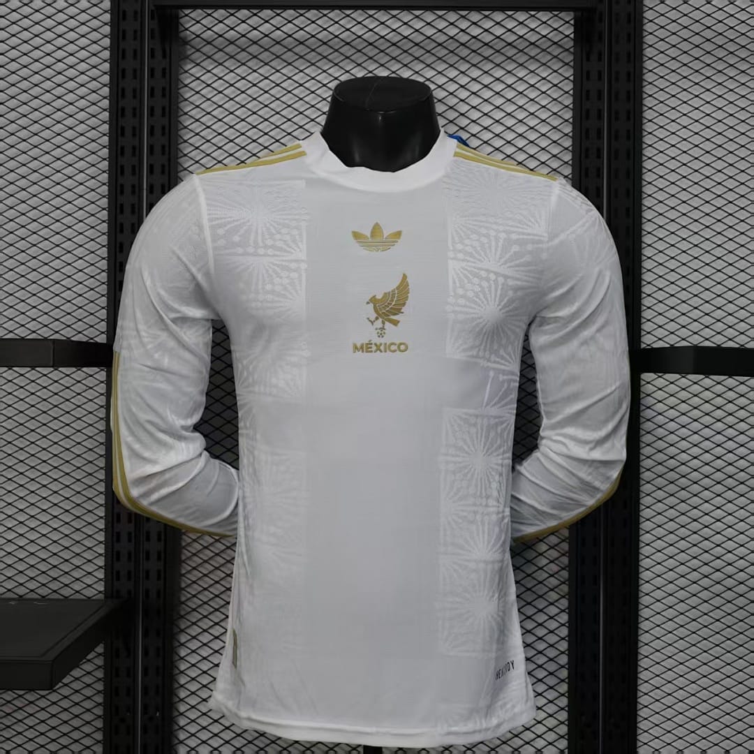 México Blanco y Dorado Manga Larga
